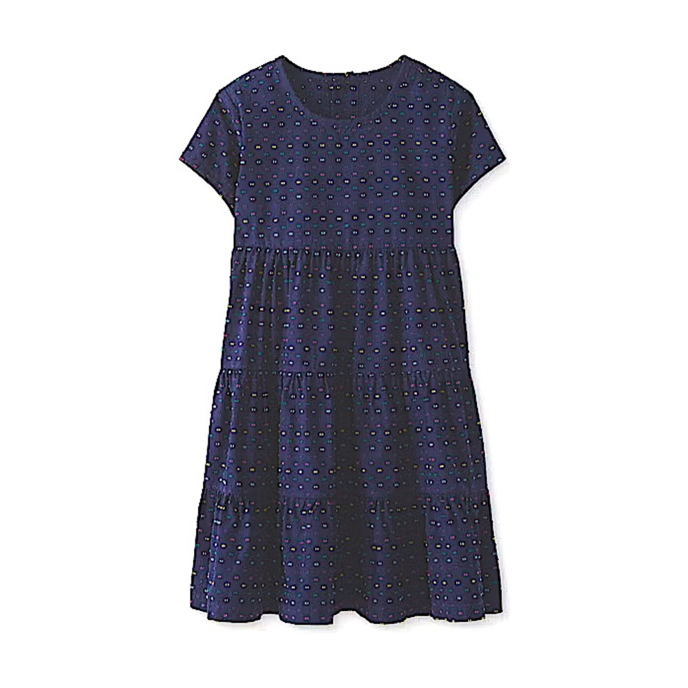 Hanna Andersson Twirl Power Dress Poplin Short Sleeve Polka Dot 6 7 Girls Navy